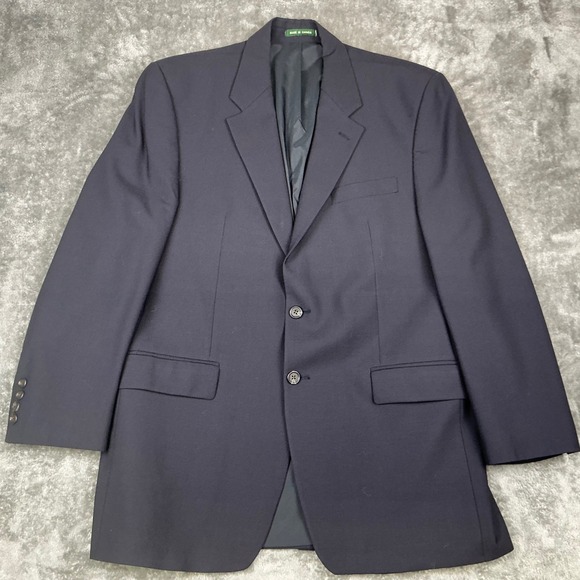 Lauren Ralph Lauren Men Navy Wool Lycra Blend Blazer Sport Coat Jacket Size 42L - Picture 1 of 11